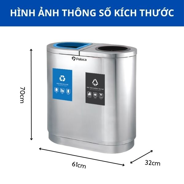 Kích thước thùng đựng rác công cộng ngoài trời 2 ngăn