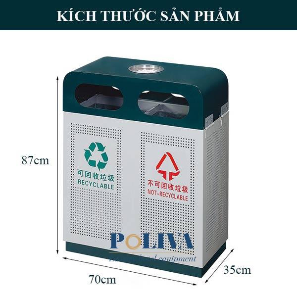 Hình ảnh kích thước thùng rác ngoài trời 2 ngăn có gạt tàn