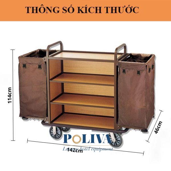 Hình ảnh chi tiết kích thước xe dọn phòng 3 tầng ngăn gỗ