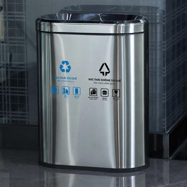 Thùng rác 2 ngăn phân loại rác bằng inox cao cấp, chống gỉ sét