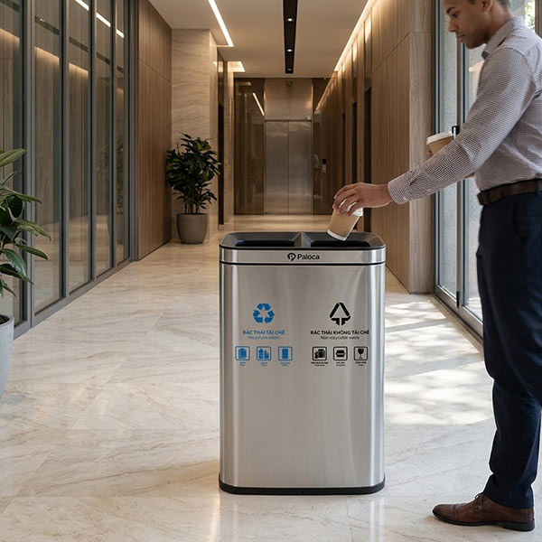 Thùng rác inox 2 ngăn văn phòng Paloca