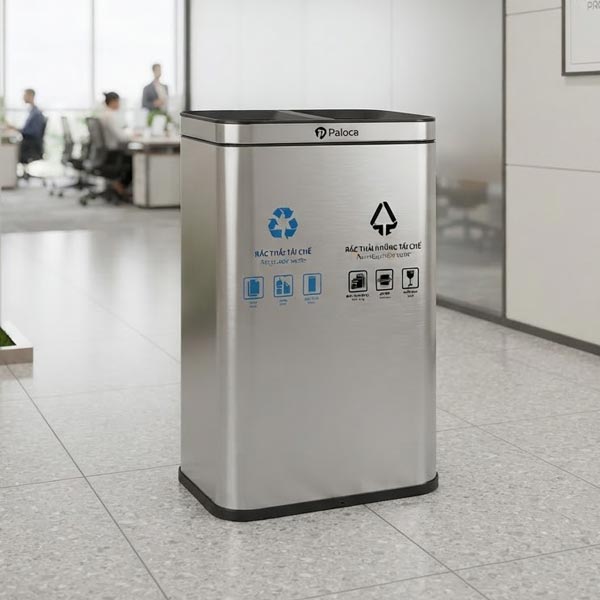 Thùng rác inox 2 ngăn văn phòng