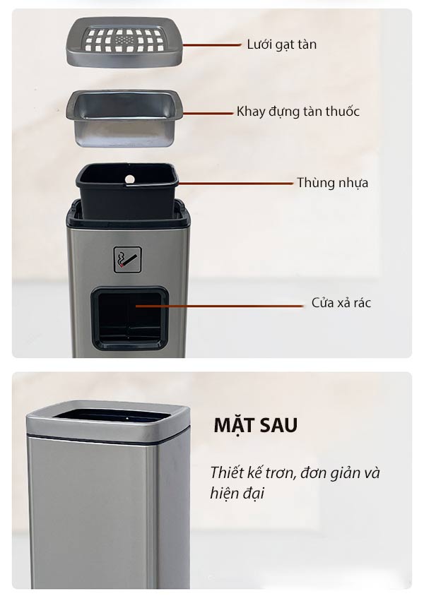 Hình ảnh các bộ phận cấu tạo cây gạt tàn inox