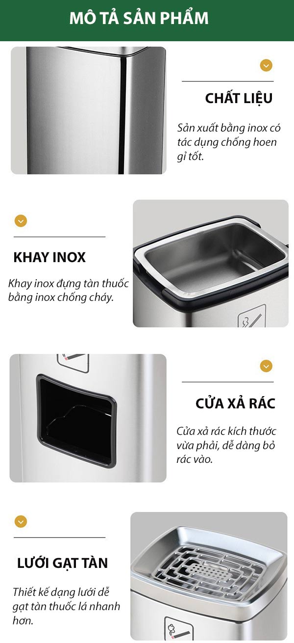 Hình ảnh mô tả cây gạt tàn thuốc inox