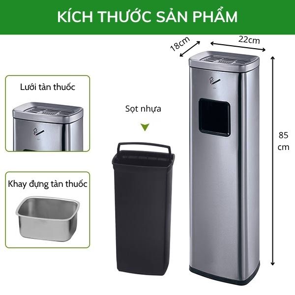 Kích thước cây gạt tàn thuốc hình chữ nhật