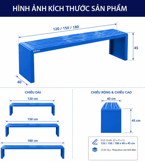Kích thước ghế công viên không tựa