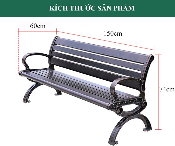 Hình ảnh kích thước ghế nhôm đúc ngoài trời