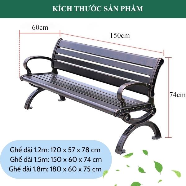 Kích thước ghế nhôm đúc ngoài trời