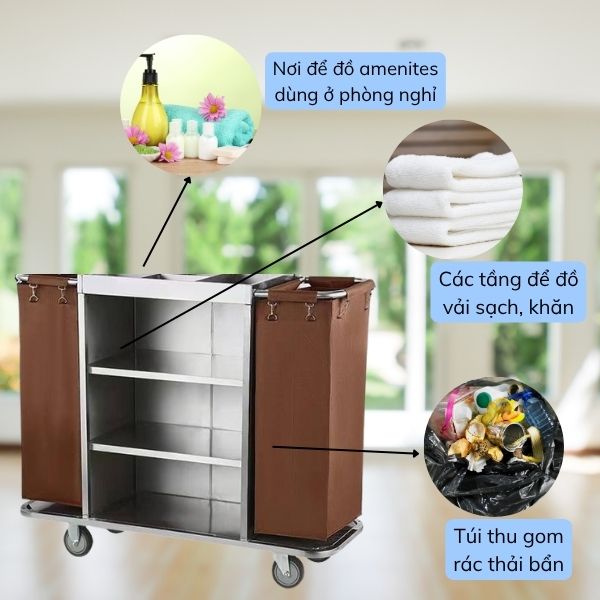 Hình ảnh mô tả chi tiết của xe đẩy dọn buồng 