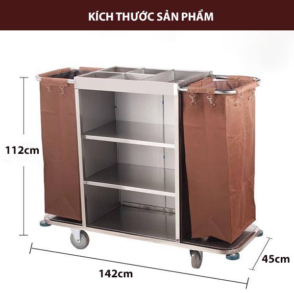 Kích thước xe đẩy dọn phòng inox