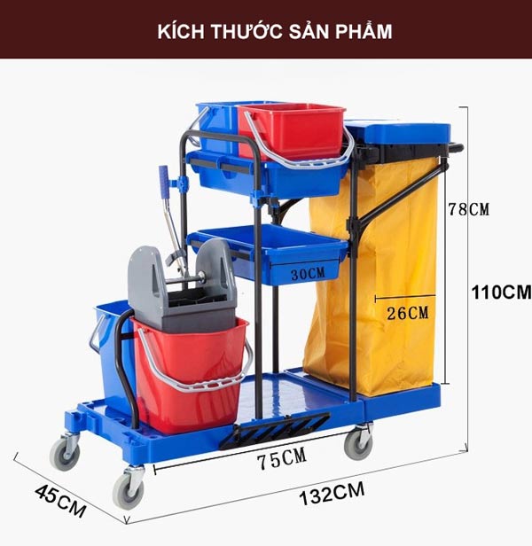 Kích thước xe dọn vệ sinh đa năng