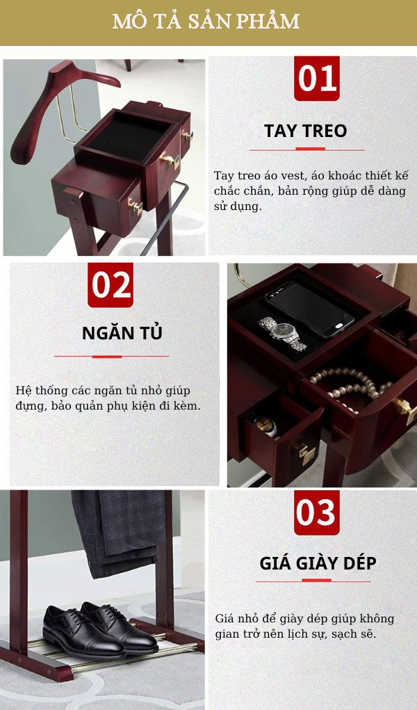 Hình ảnh mô tả chi tiết cây treo quần áo bằng gỗ cao cấp
