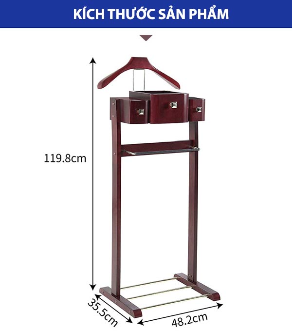 Kích thước cây treo quần áo bằng gỗ cao cấp 