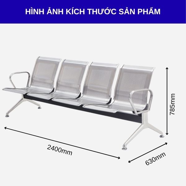 Kích thước ghế băng chờ inox 4 chỗ
