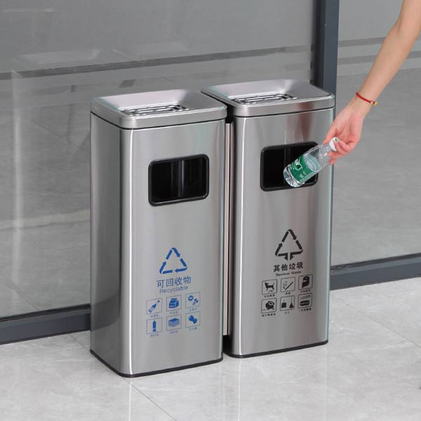 Thùng rác 2 ngăn inox có gạt tàn