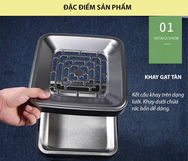 Khay gạt tàn làm bằng inox không gỉ, chịu nhiệt tốt