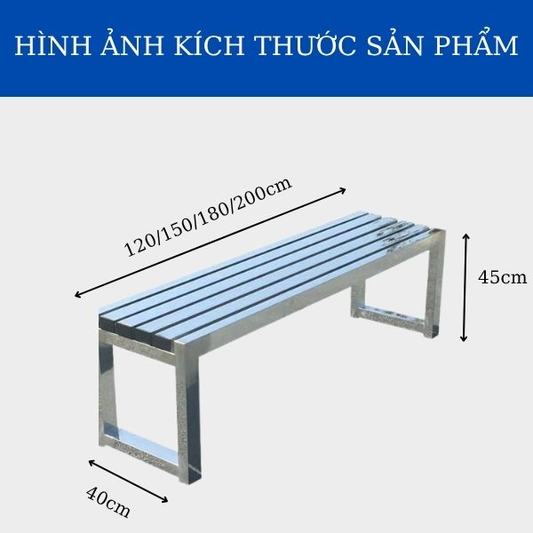 Kích thước ghế ngồi công viên inox không tựa lưng