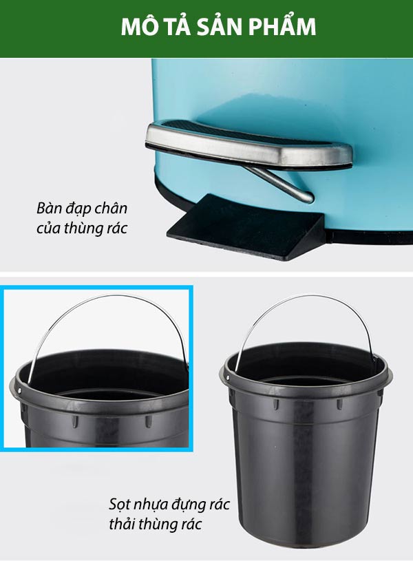 Hình ảnh mô tả chi tiết thùng rác trong phòng inox