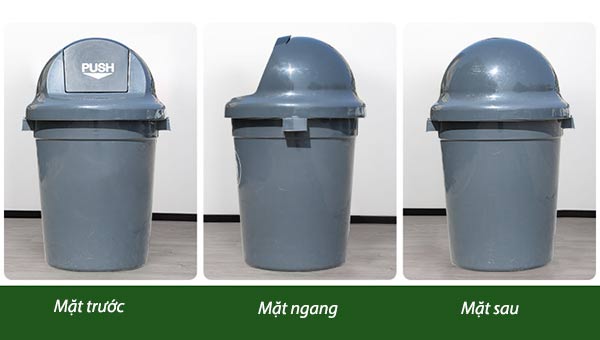 Hình ảnh các mặt của thùng rác nhựa 100l nắp đẩy