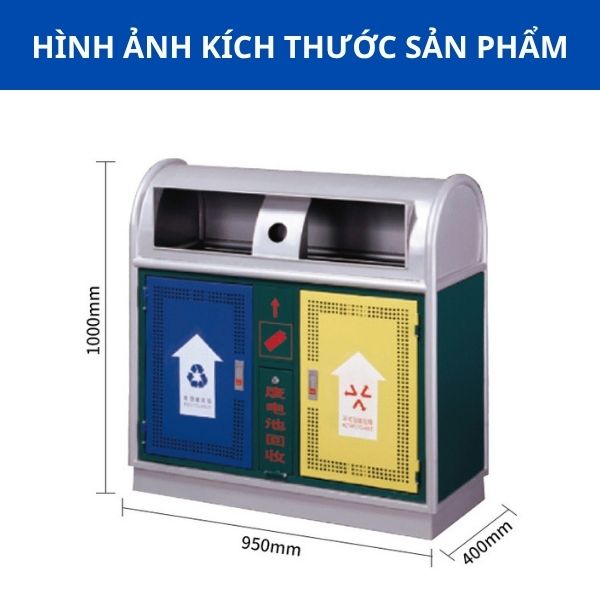 Kích thước thùng rác phân loại 2 ngăn thép sơn tĩnh điện