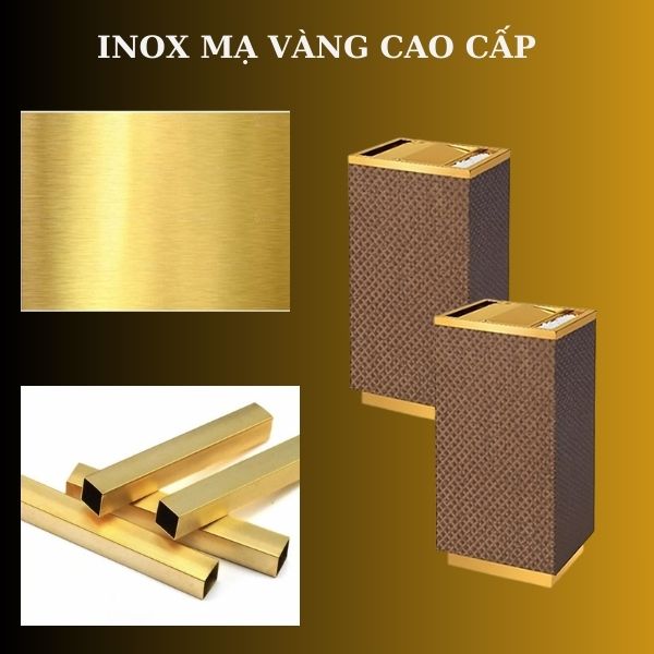 Thùng rác được làm từ chất liệu inox mạ vàng bền bỉ, chống gỉ sét