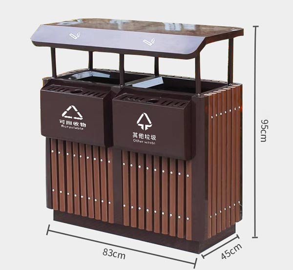 Thông số kích thước thùng rác thép sơn tĩnh điện 2 ngăn