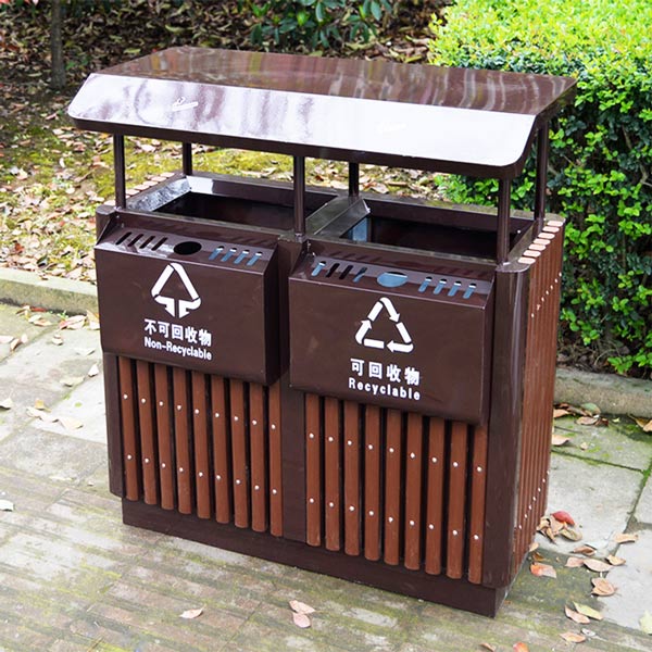 Hình ảnh thực tế thùng rác phân loại 2 ngăn bằng thép