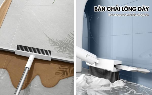 Kết hợp với bàn chải lông dày đánh bay vết bẩn trên mặt sàn