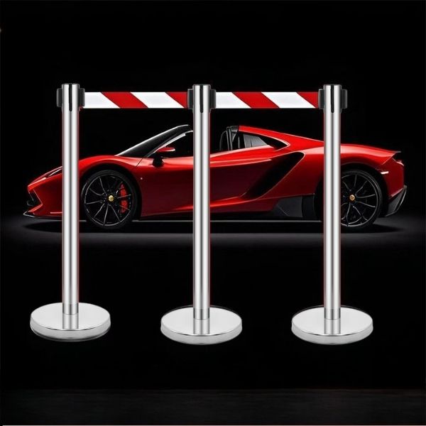 Cột chắn inox dây trắng sọc đỏ