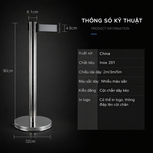 Kích thước cột inox phân làn dây màu ghi