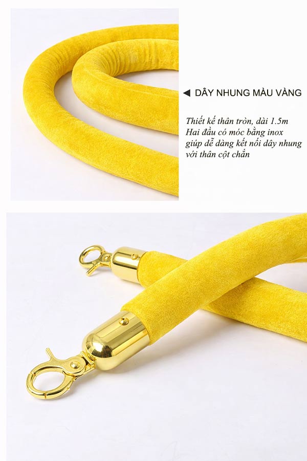 Hình ảnh mô tả dây nhung màu vàng dùng cho cột chắn phân làn