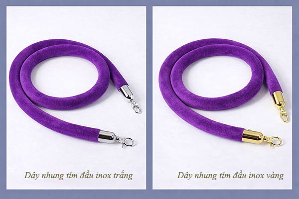Dây nhung màu tím đầu inox trắng và vàng