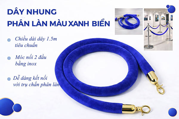 Hình ảnh thông số kích thước dây nhung xanh biển cho trụ chắn