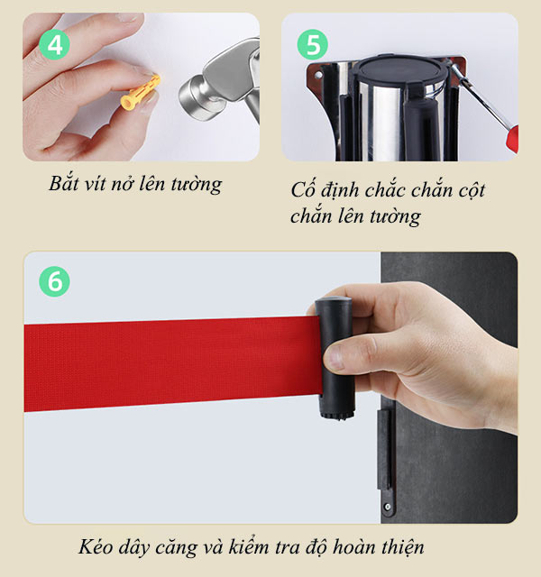 Lắp cố định đầu cột chăn gắn tường