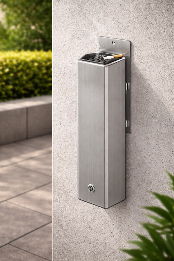 Trụ gạt tàn inox cố định tường lắp ngoài trời