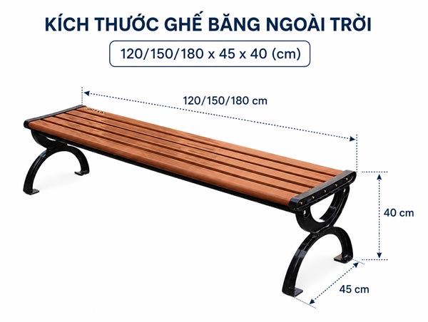 Kích thước ghế băng công viên không tựa