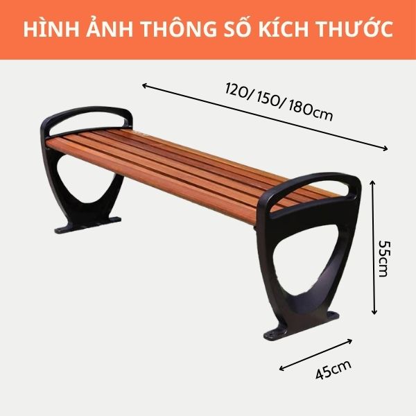 Hình ảnh kích thước ghế băng dài ngoài trời