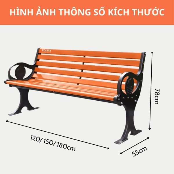 Kích thước ghế công viên nan nhựa tay vịn hình cá heo