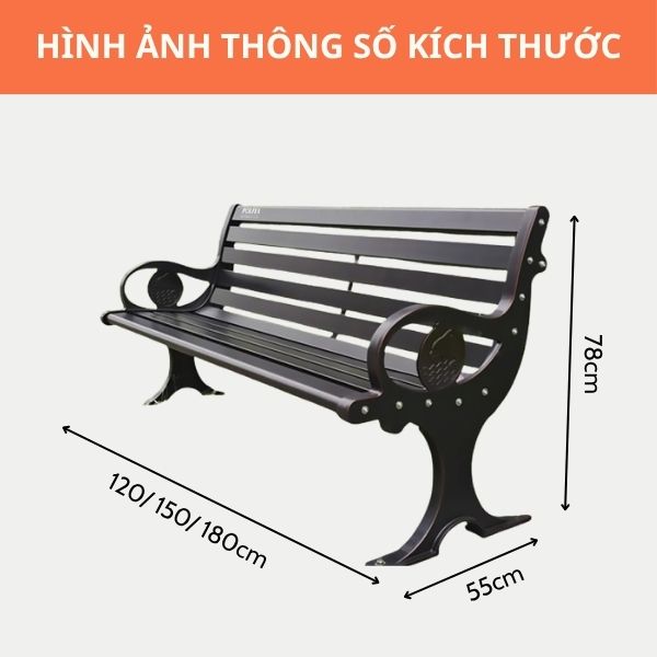 Kích thước ghế công viên nhôm đúc họa tiết cá heo