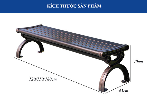 Kích thước ghế công viên nhôm đúc không tựa