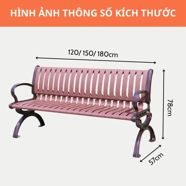 Kích thước ghế công viên nhôm đúc nan nhựa