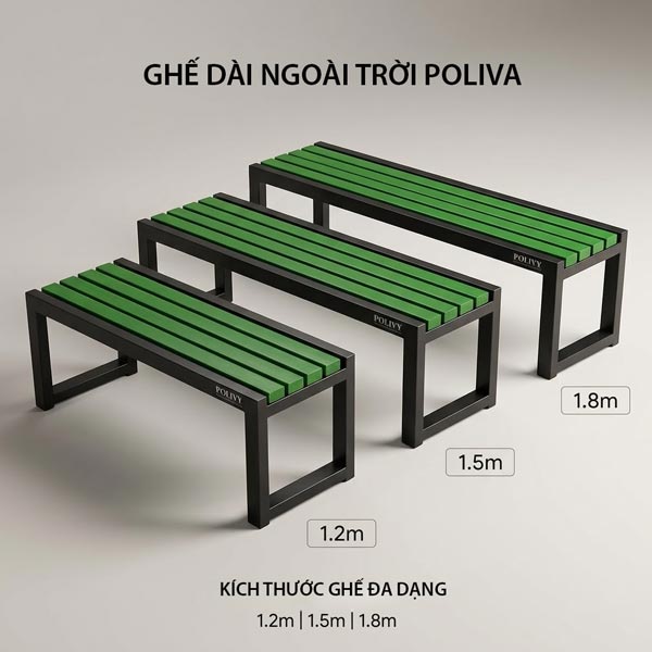 Ghế băng nan nhựa để ngoài trời đa dạng về kích thước 