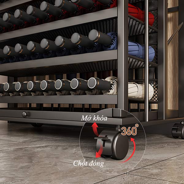 Bánh xe hỗ trợ di chuyển êm ái, có trang bị khóa bánh
