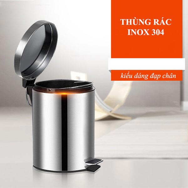 Thùng rác inox 304 đạp chân tròn 12L của Poliva