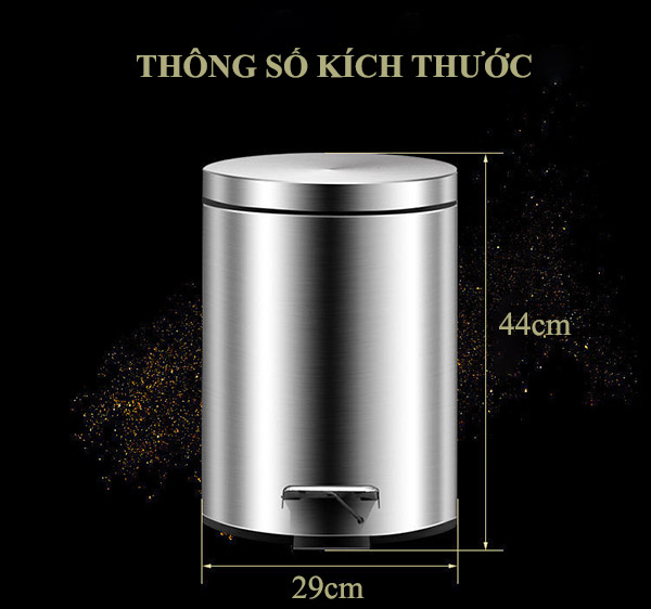 Kích thước thùng rác inox 304 đạp chân tròn 20L