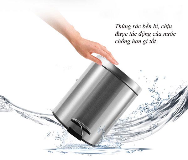 thùng rác inox 304 cao cấp đạp chân tròn bền bỉ, chống gỉ sét tốt