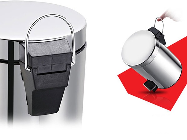 Thùng rác inox đạp chân có quai sách giúp việc di chuyển thùng rác dễ dàng