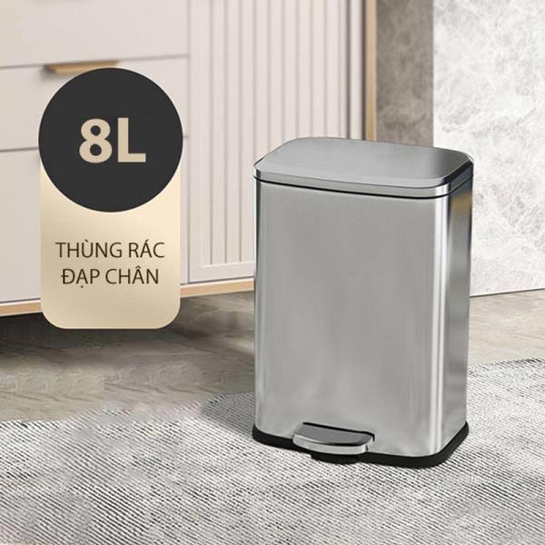 thùng rác trong phòng đạp chân có dung tích chứa 8L phù hợp với nhiều không gian trong nhà