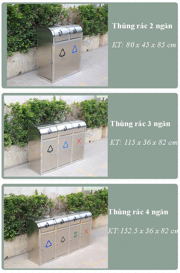 Thùng rác nắp đẩy nhiều ngăn inox