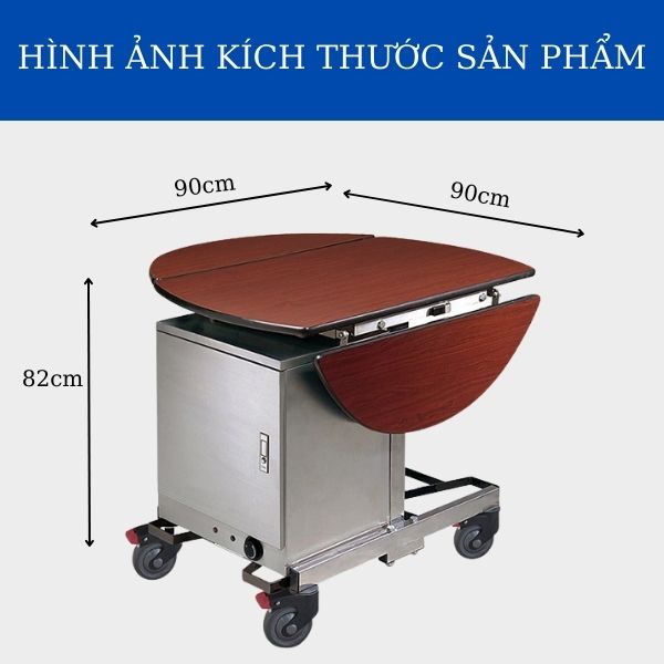 Kích thước xe đẩy đồ ăn có tủ giữ nhiệt